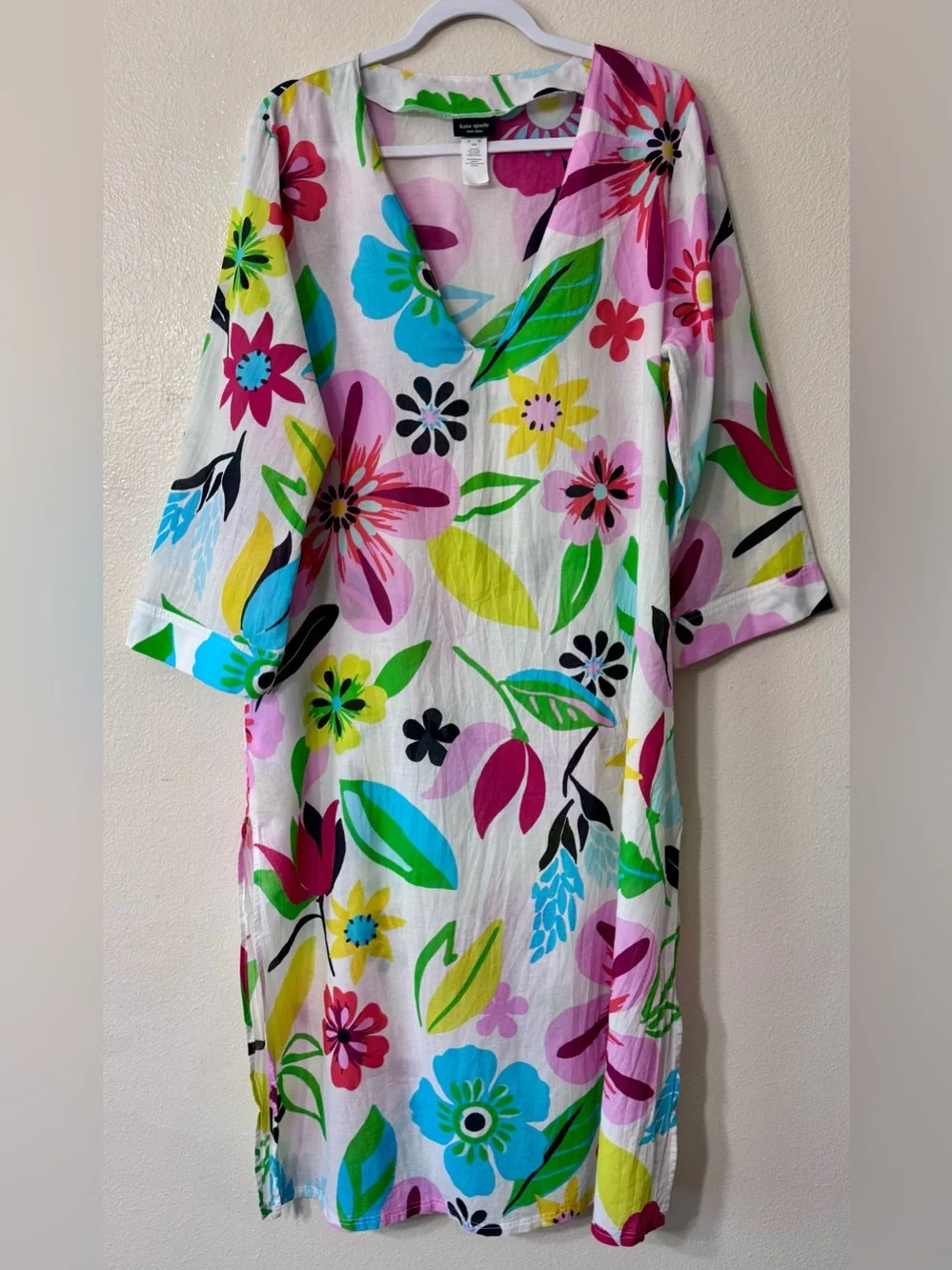 Kate Spade New York Floral Beach Cover Up Caftan Tunic XL 100% Cotton
